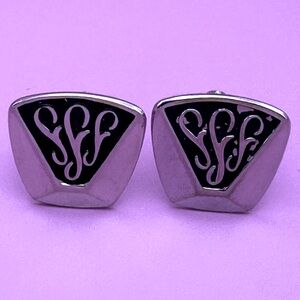 Silver tone monogrammed cuff links